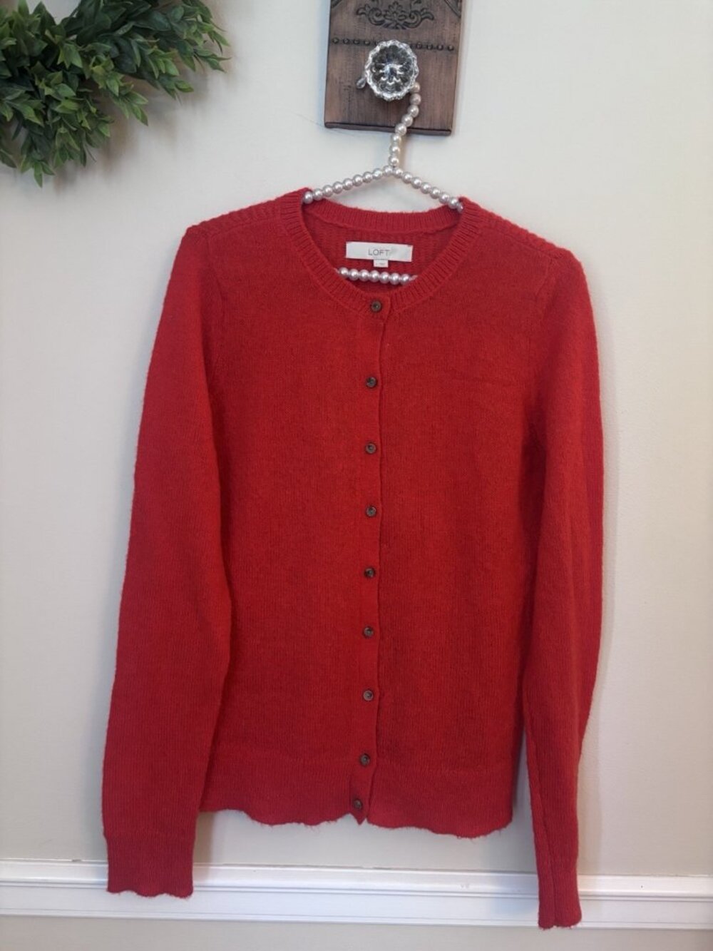 LOFT Womens Size Large Orange Mohair Blend Cardigan Sweater Button Front